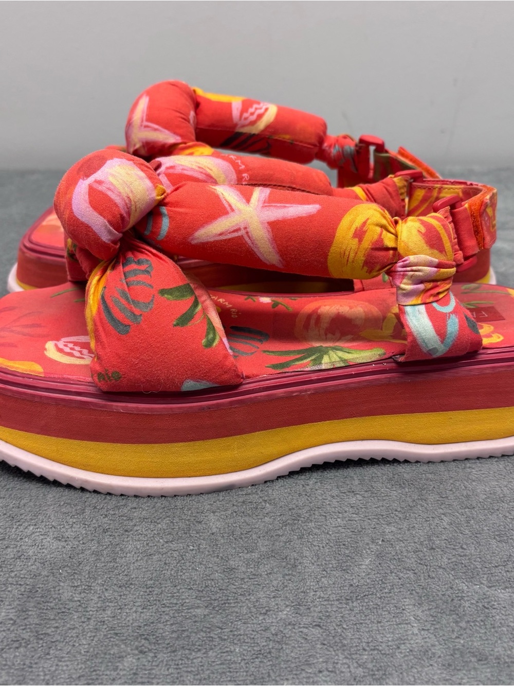 Farm Rio Tropical Fruit Print Puffy Knotted Platform Sandals - Picture 3 of 5
